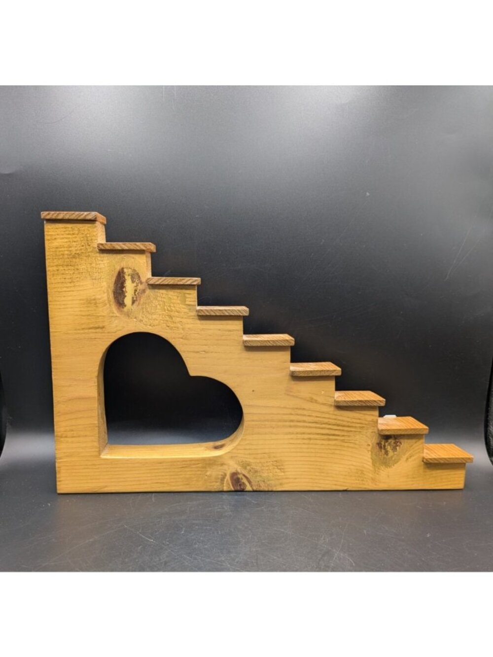 Vtg Wooden Staircase Step Shelf Trinket Display Heart Cutout Cottagecore 14.5x9